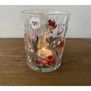 Fyrfadsglas, Rosa Motiv (12x10 cm) - Kjærs Brugskunst