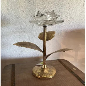 Fyrfadsstage, blomst på stilk, antik guld (lille) - Kjærs Brugskunst