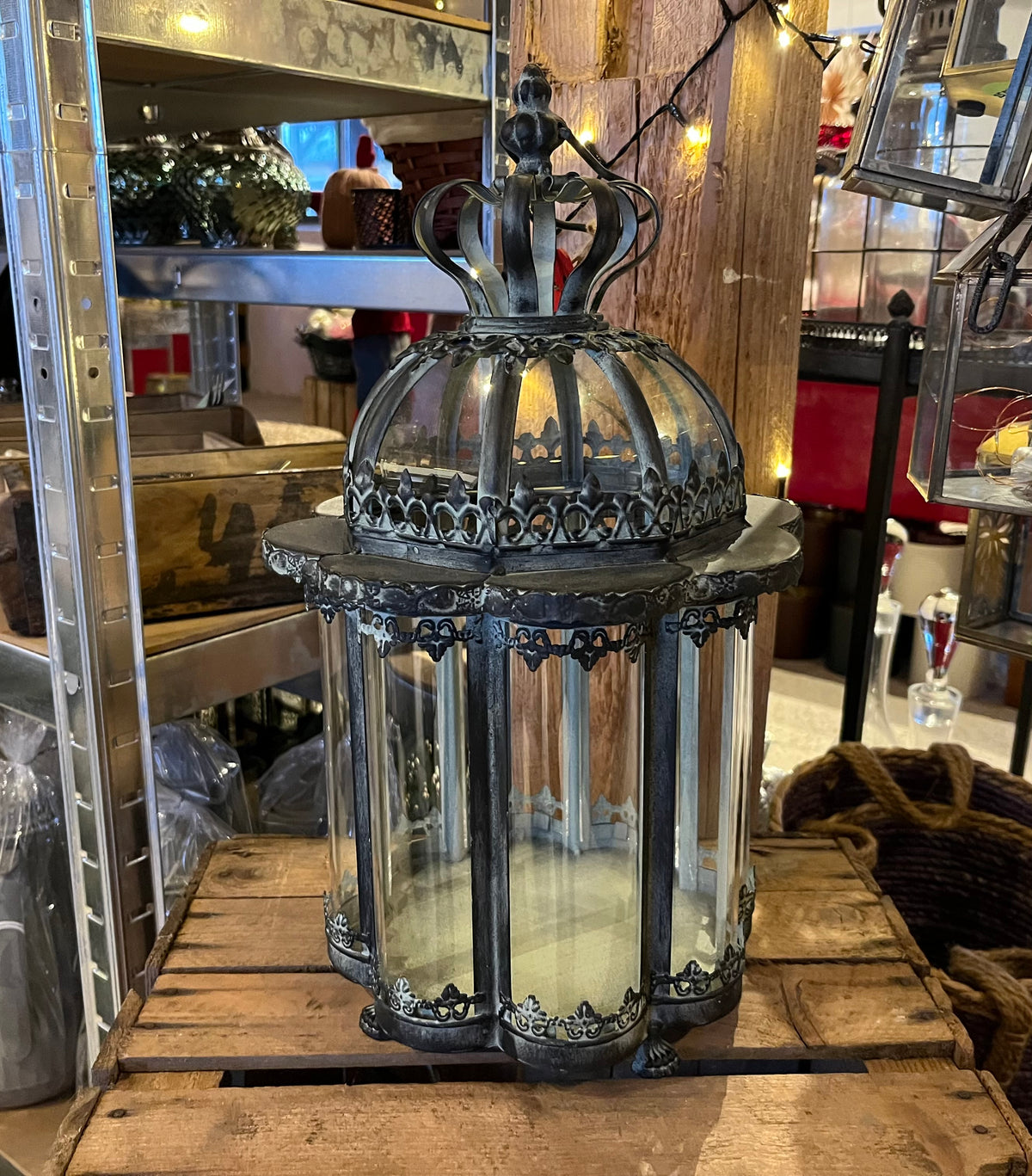 Ottekantet lanterne i antik brun - lille