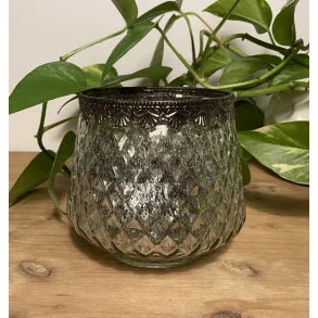 Ivy fyrfadsglas, grå, antik bladkant - Kjærs Brugskunst