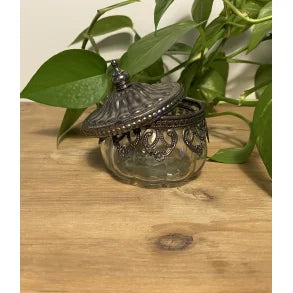 Ivy fyrfadsglas med låg, antik sølvkant - Kjærs Brugskunst