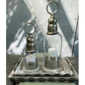 Lanterne i glas med træbund - lille